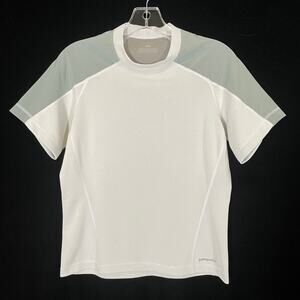 Patagonia Mock Neck Short Sleeve Top Gray-Green Colorblock Sweat Wicking M